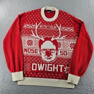 The Office‎ Ugly Christmas Sweater Large Red Fair Isle Nose So Dwight Holiday